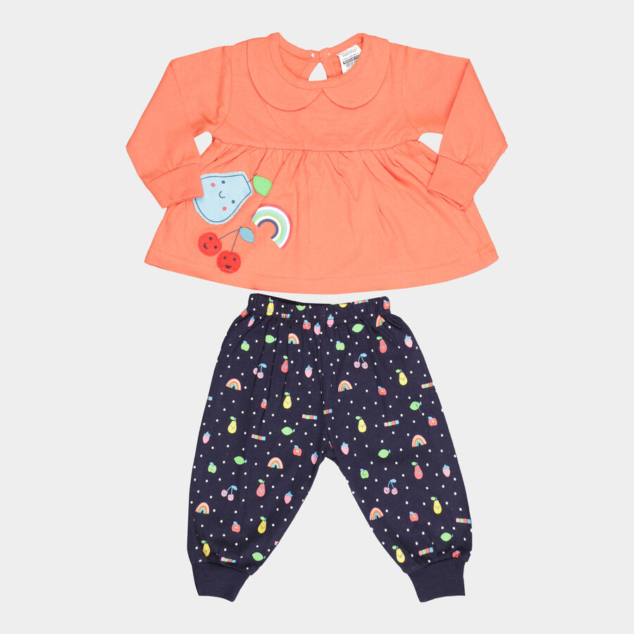 Infants Cotton Round Neck Hipster Set, Coral, large image number null