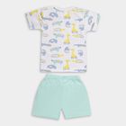 Infant Boys' Aqua Cotton Round Neck Animal Print Baba Suit, एक्वा, small image number null