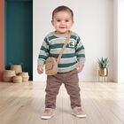 Infants' Olive Green Crew Neck Striped Pullover, ओलिव, small
