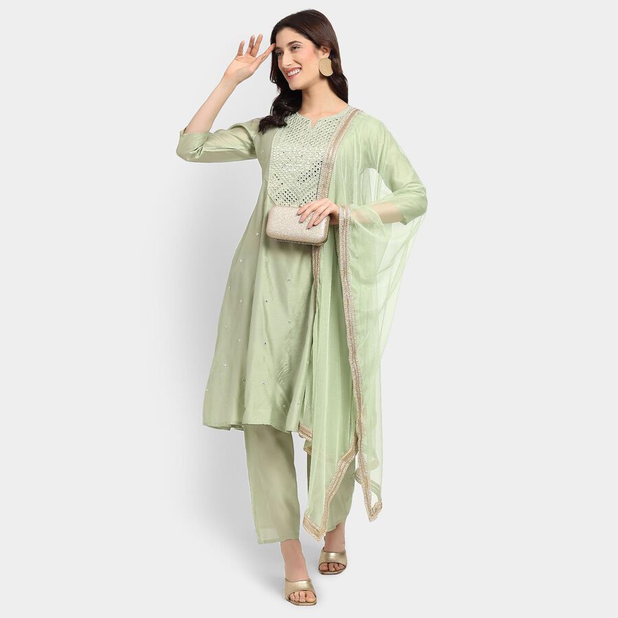 Ladies' Kurta Pyjama Set with Dupatta, Light Green, large image number null