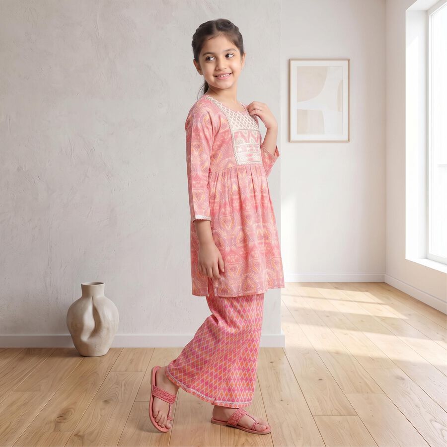 Girls Fuchsia Round Neck Fusion Set Upper and Bottom Set, Fuchsia, large