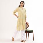 Women's Yellow Round Neck Straight Kurta, पीला, small