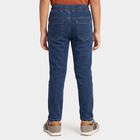 Boys' Navy Blue Slim Fit Drawstring Waist Jeans, Dark Blue, small