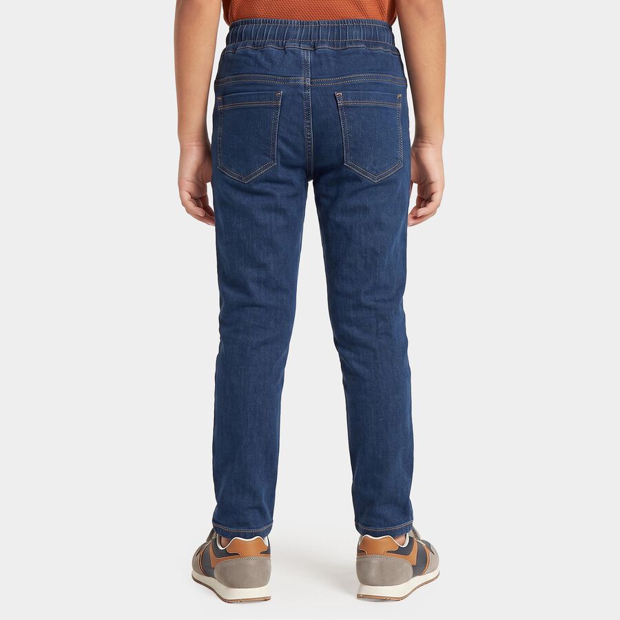 Boys' Navy Blue Slim Fit Drawstring Waist Jeans, Dark Blue, large