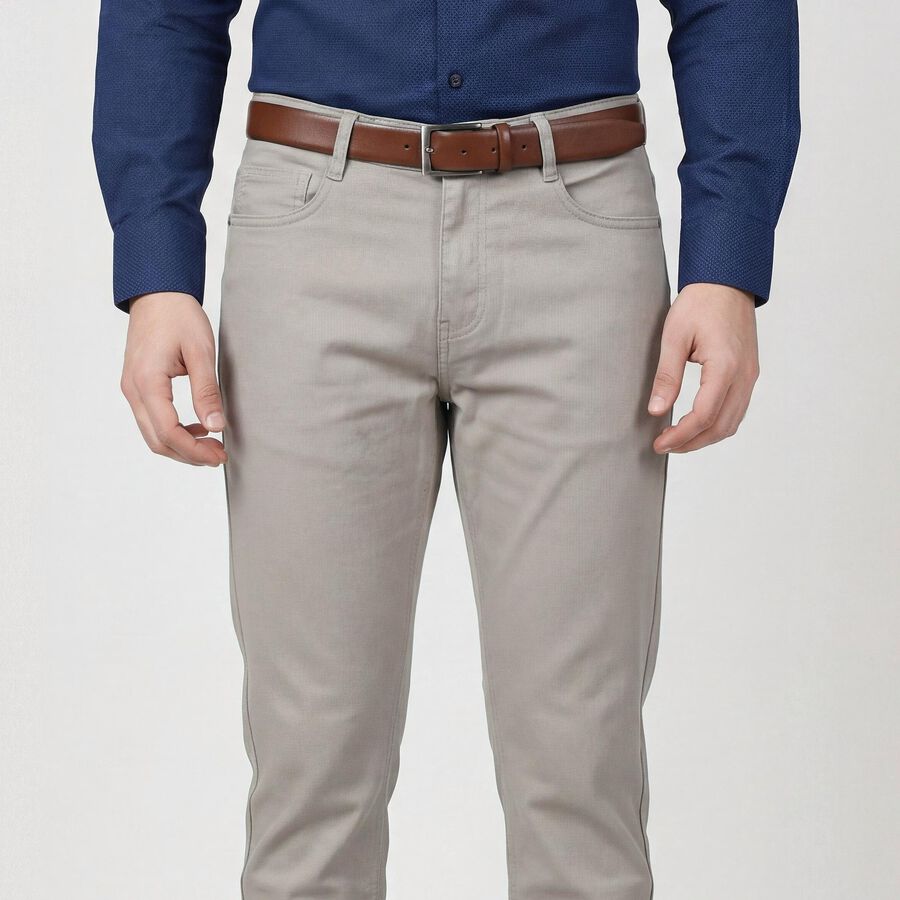 Men's Light Grey Slim Fit Casual Trousers, हल्का ग्रे, large