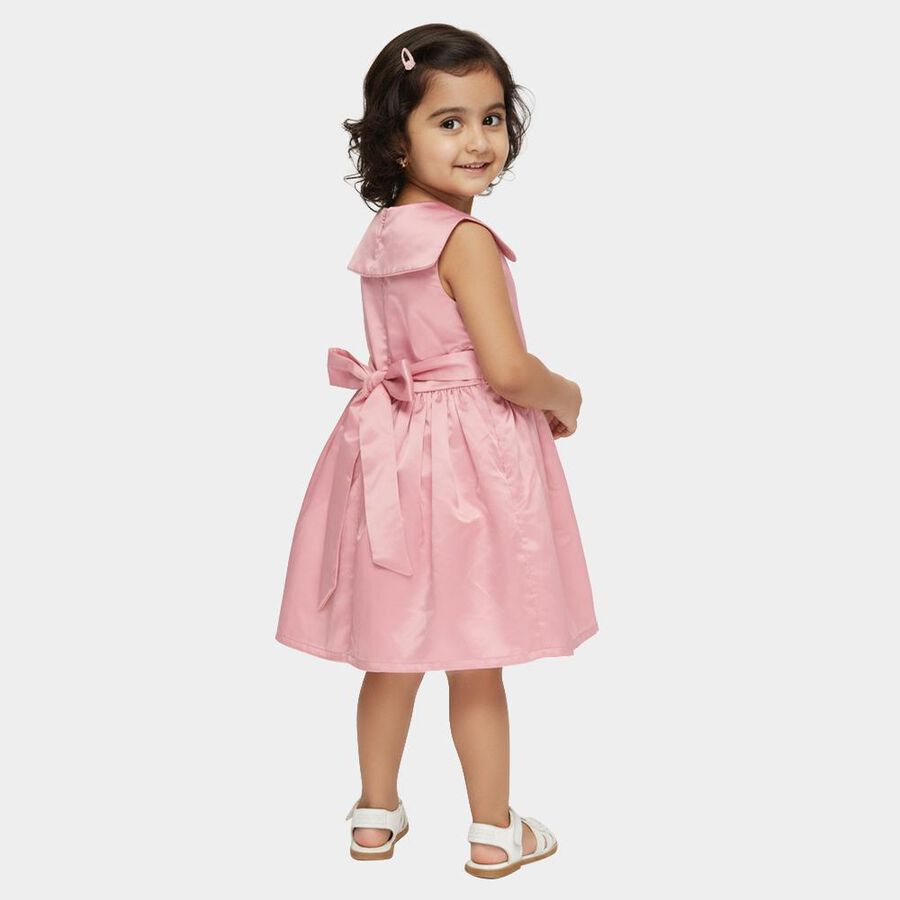 Girls' Soft Pink Floral Embellished Sleeveless Party Frock, Pink, large image number null