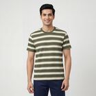 Men Olive Green Round Neck Casual T-Shirt, Olive, small