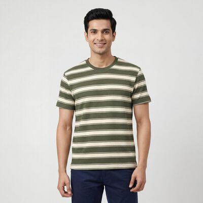 Men Olive Green Round Neck Casual T-Shirt