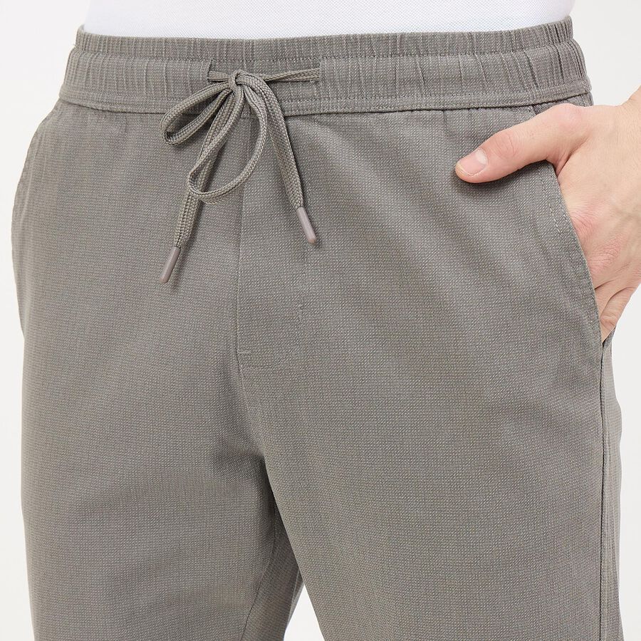 Men's Light Grey Slim Fit Flat-Front Casual Trousers, Light Grey, large