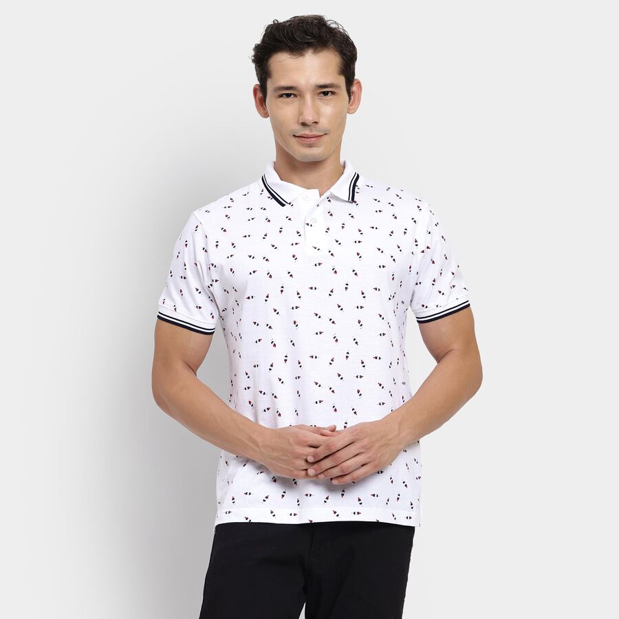 Men's 100% Cotton Collared Half Sleeves T-Shirt, White, large image number null