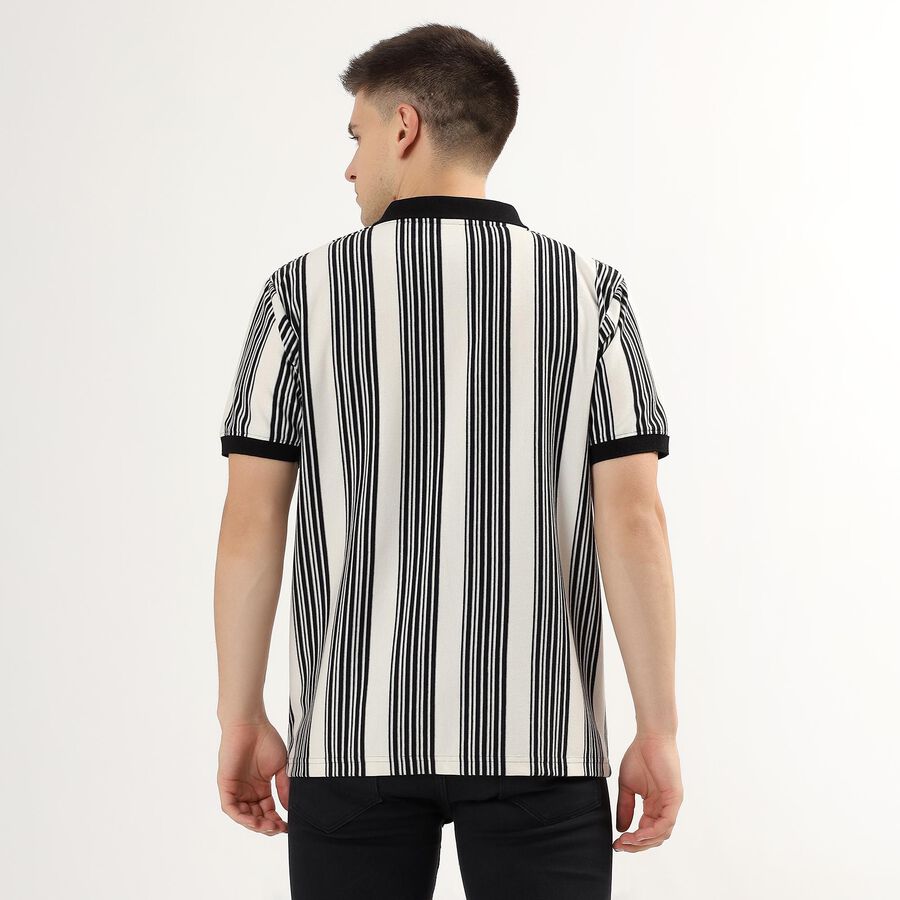 Men's Black and White Regular Collar Casual Shirt, Black, large