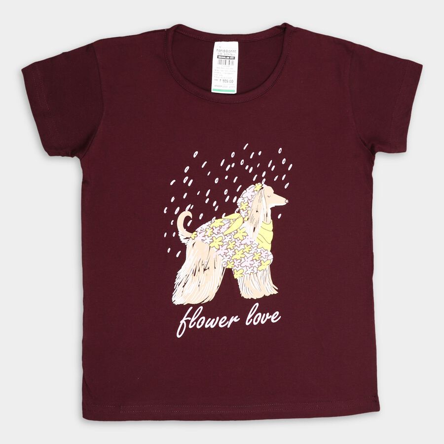 Girl's Placement Printed Regular Wine T-Shirt, Wine, large image number null
