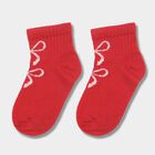 Girls' Bright Red and Cream Regular Fit Bow Pattern Pack of 2 Socks, Red, small image number null