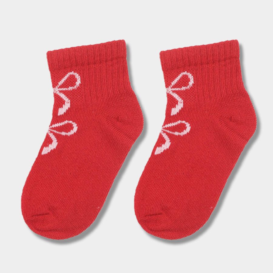 Girls' Bright Red and Cream Regular Fit Bow Pattern Pack of 2 Socks, Red, large image number null