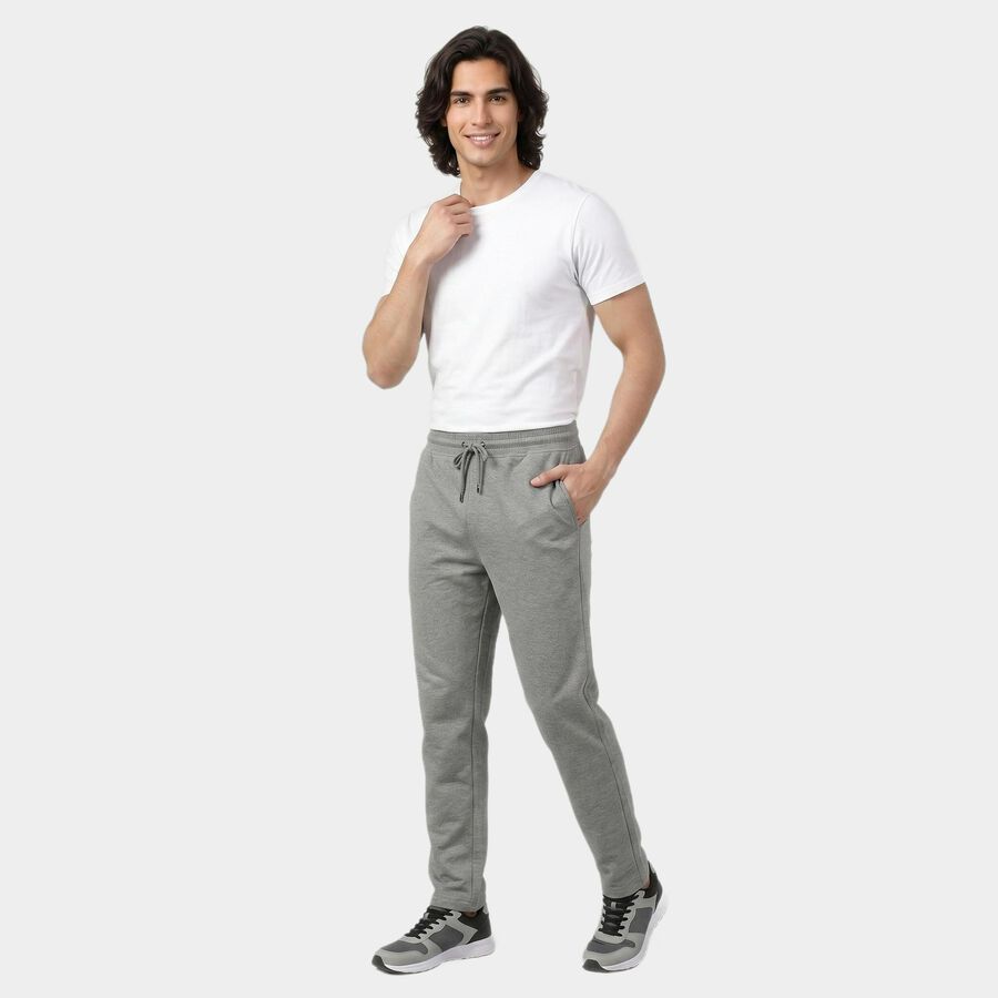 Men's Grey Straight Fit Solid Track Pants, Melange Light Grey, large