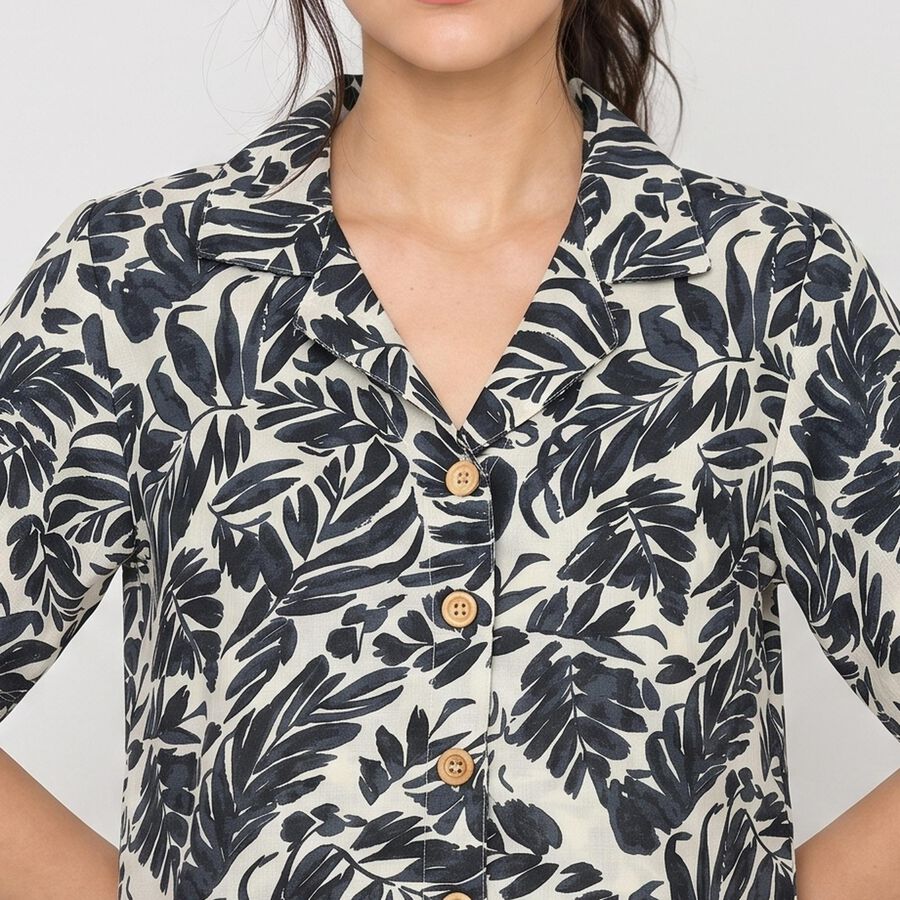 Women's Grey Floral Camp Collar Shirt, Dark Grey, large