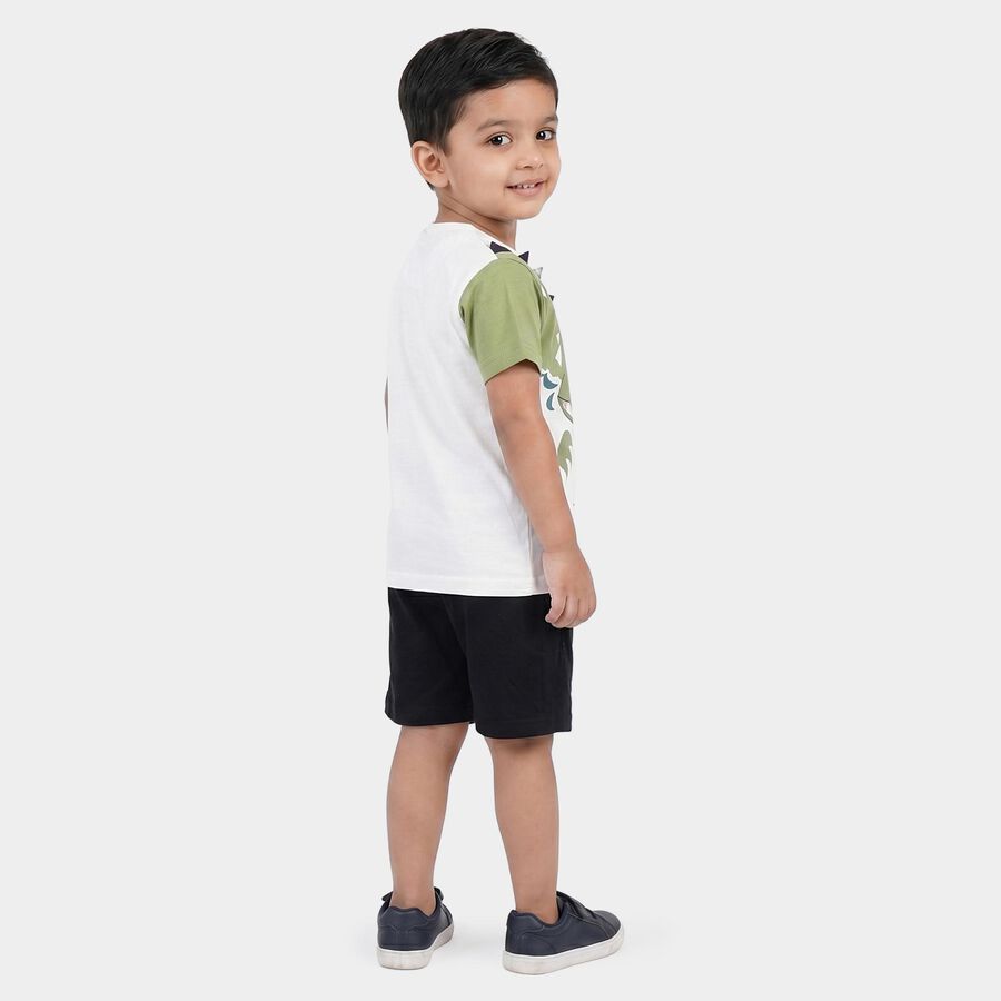 Boys' Navy Blue Cotton Crew Neck Graphic Print Baba Suit, Navy Blue, large