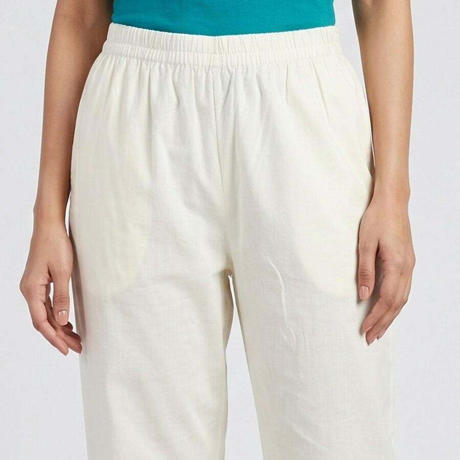 Women's White Wide-Leg Solid Palazzos, ऑफ व्हाइट, large