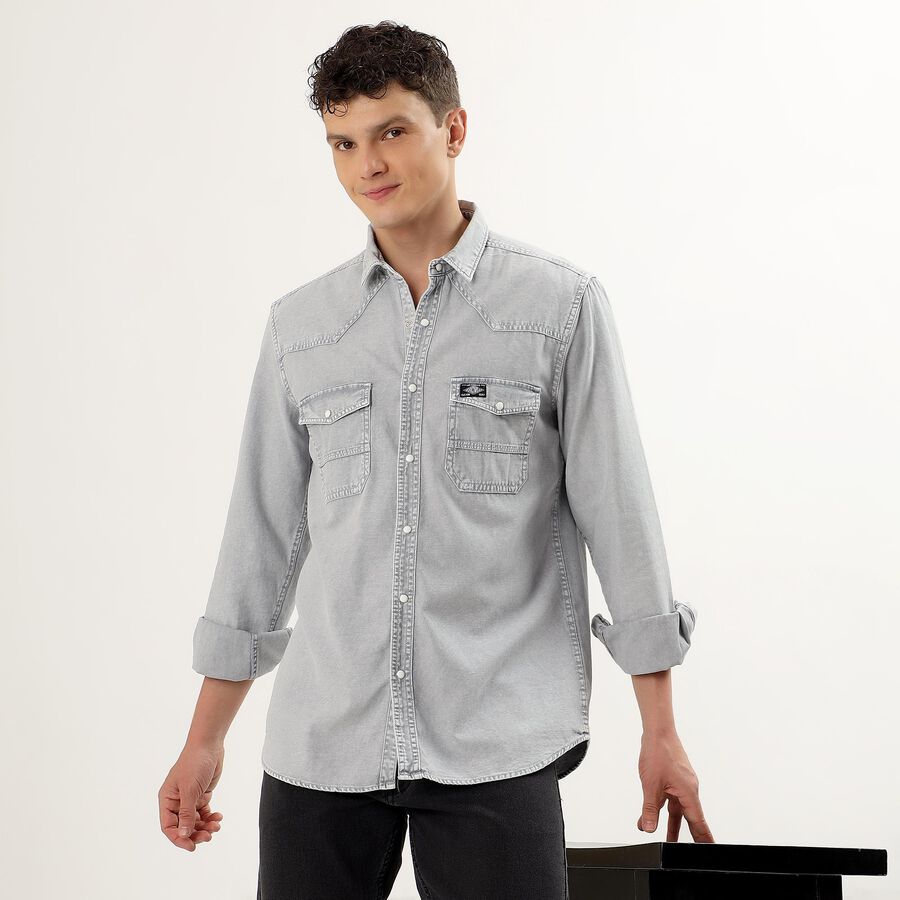 Men's Light Grey Cotton Regular Collar Casual Shirt, Light Grey, large image number null