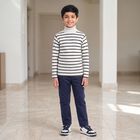 Boys White High Neck Striped Pullover, White, small