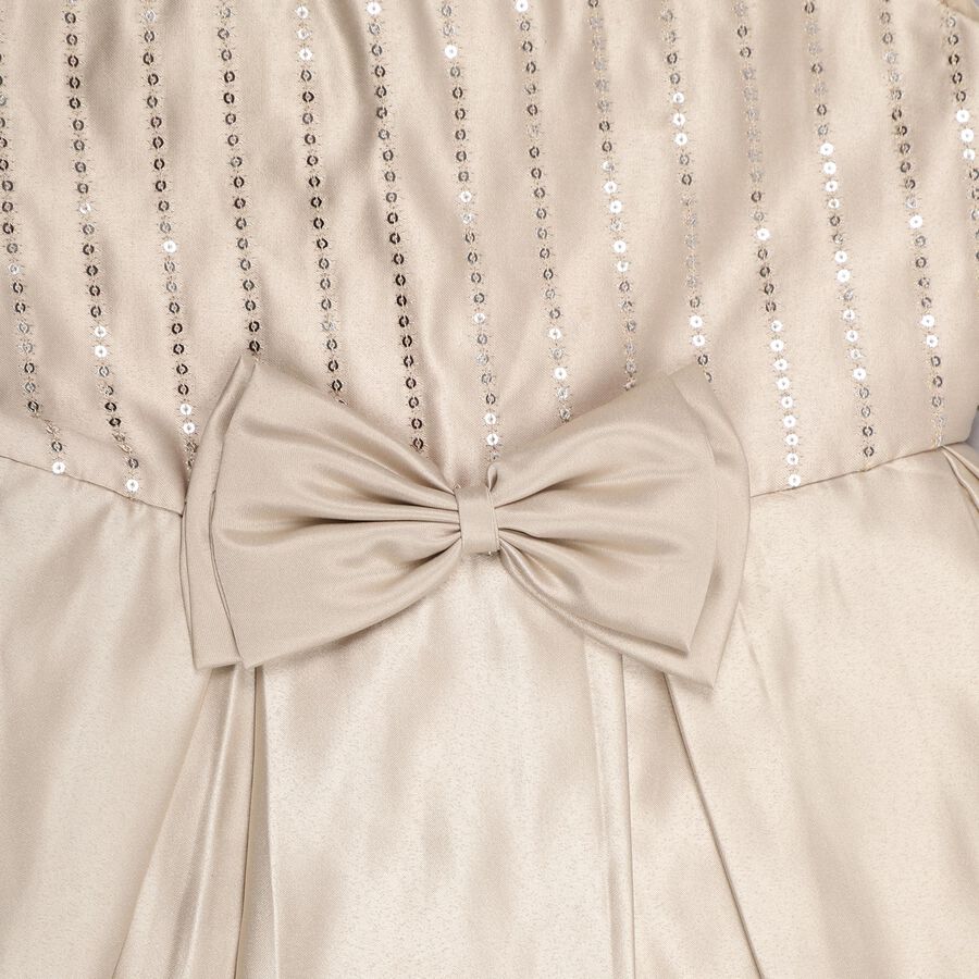 Girls' Champagne Sleeveless Flared Embellished Frock, Light Grey, large image number null