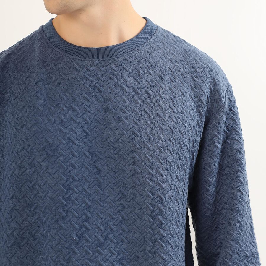 Men's Dusty Steel Blue Crew Neck Casual Sweatshirt, Mid Blue, large image number null