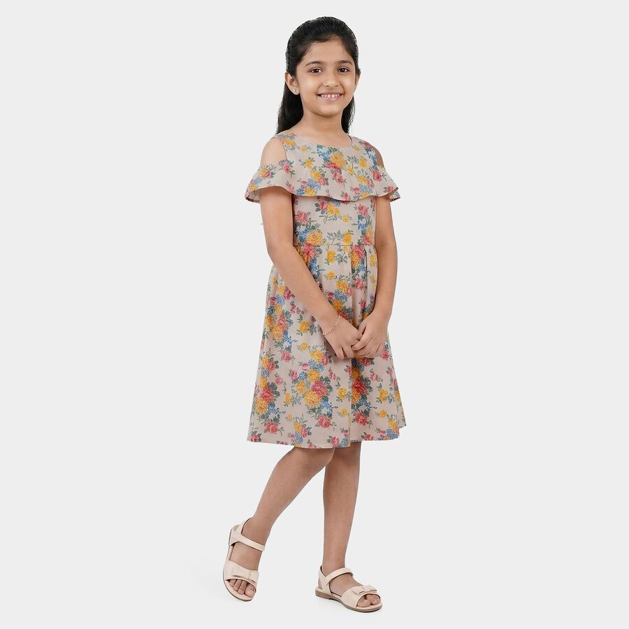 Girls' Off White Cotton Blend Casual Frock, ऑफ व्हाइट, large