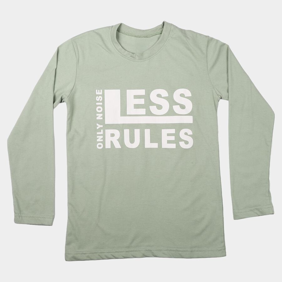 Boys' Sage Green Round Neck Regular Boys T-Shirt, Light Green, large