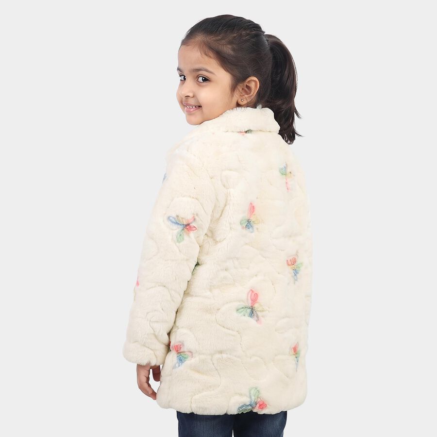 Girls' White Spread Collar Fleece Jacket, White, large