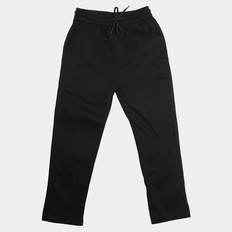 Boys' Black Straight Fit Drawstring Waist Trousers, काला, large