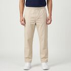 Men's Off White Slim Fit Elasticated-Waist Casual Trousers, ऑफ व्हाइट, small