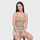 Women's Brown Cotton Scoop Neck Camisole Slip, Brown, small