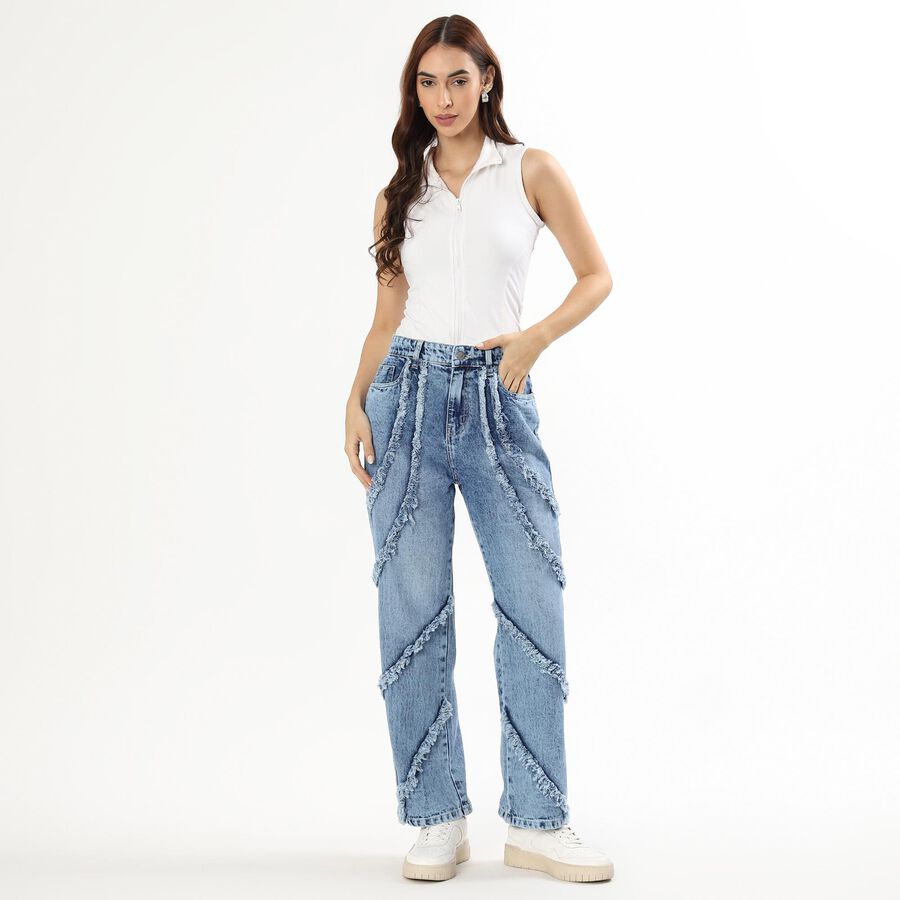 Women's Light Blue Wide Leg Distressed Jeans, Light Blue, large image number null