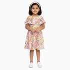 Girls' Multicolor Floral Cold Shoulder Cotton Frock, Off White, small image number null