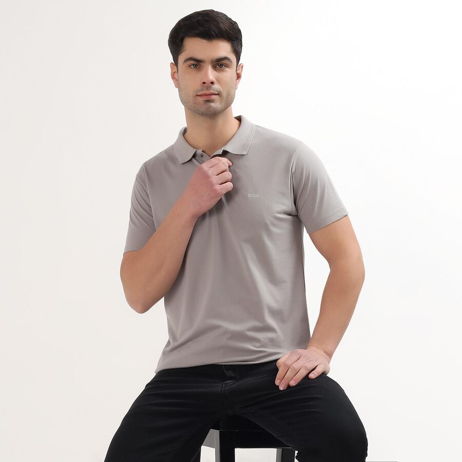 Men's Light Grey Polo Neck Casual T-Shirt, Light Grey, large