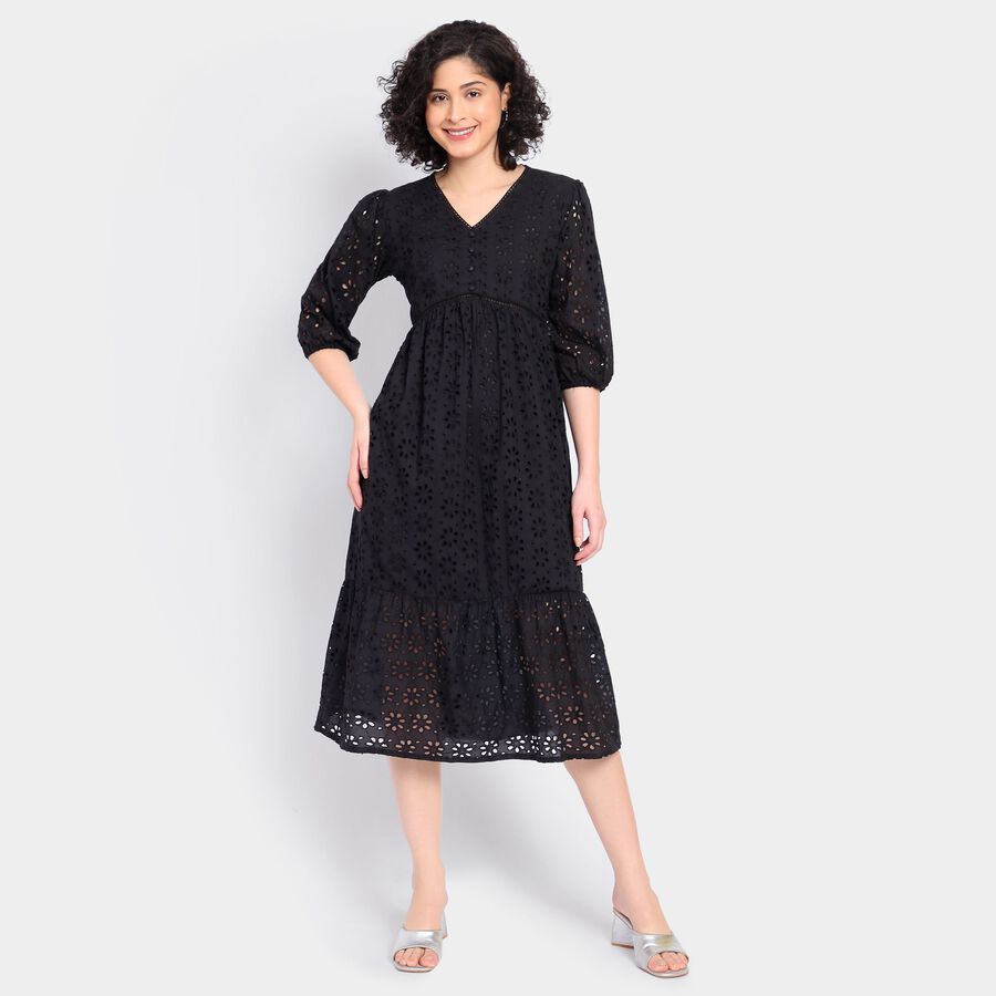 Ladies' 100% Cotton Dress, Black, large image number null