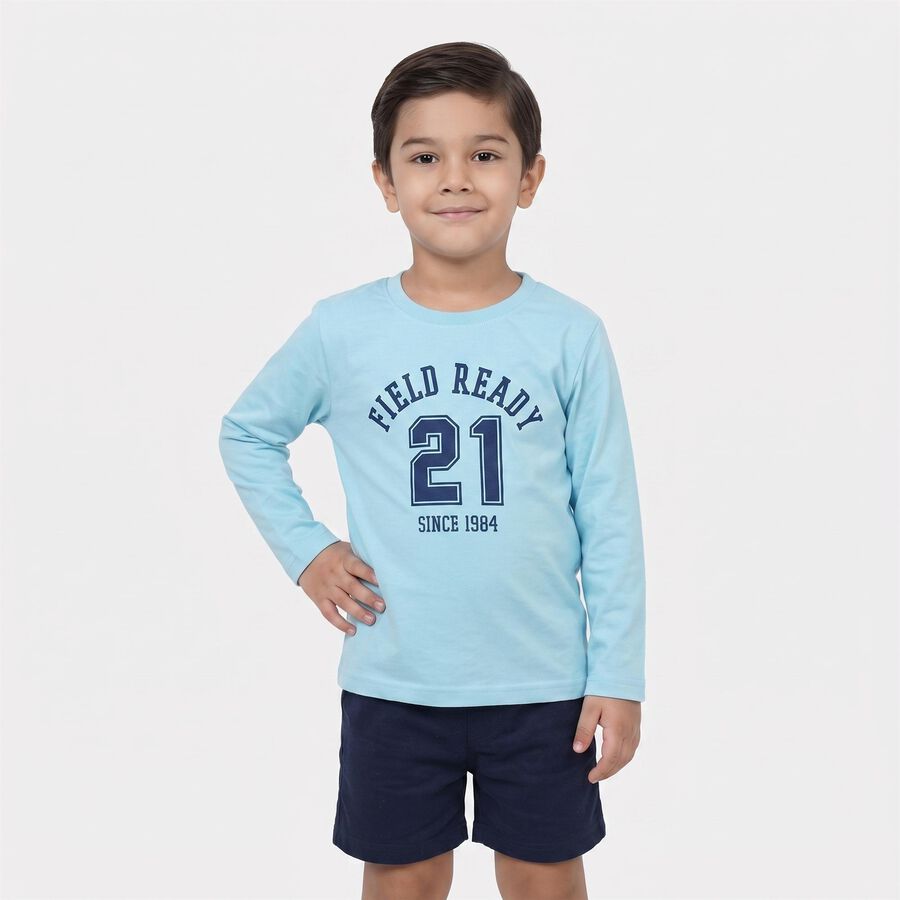 Boys Light Blue Round Neck Regular T-Shirt, हल्का नीला, large