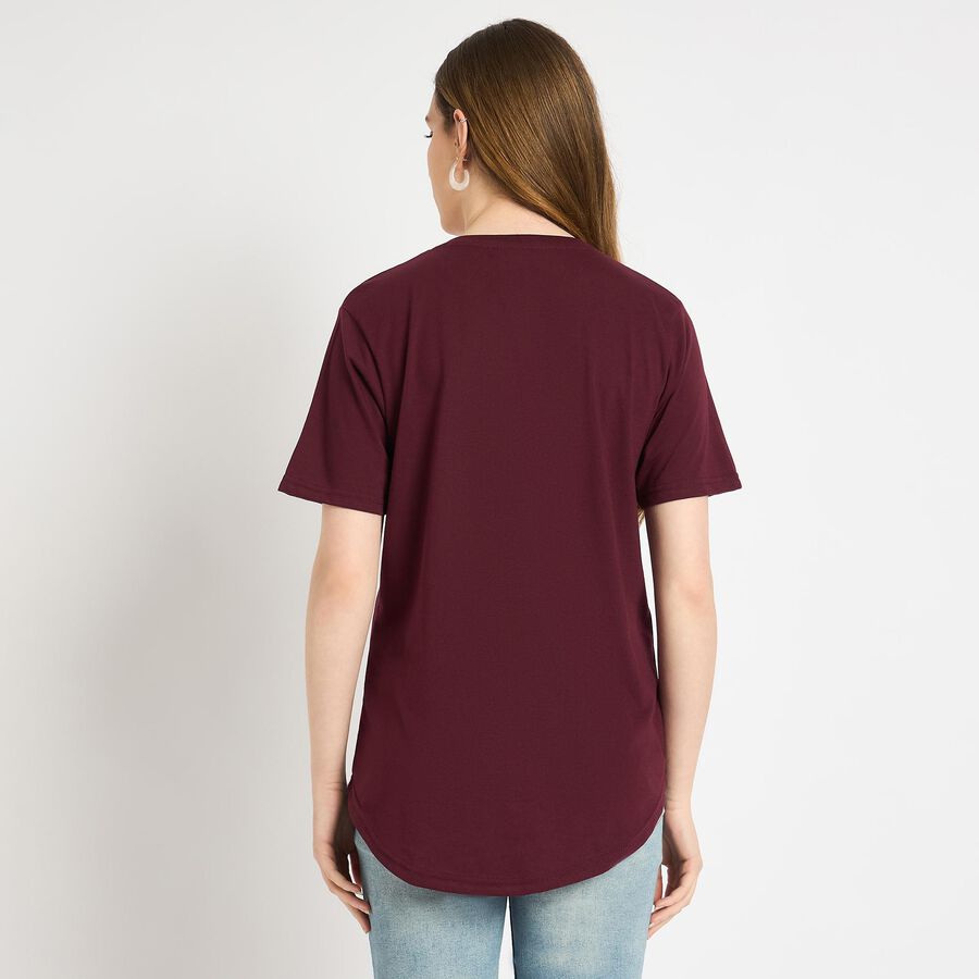 Ladies' 100% Cotton Round Neck T-Shirt , वाइन, large
