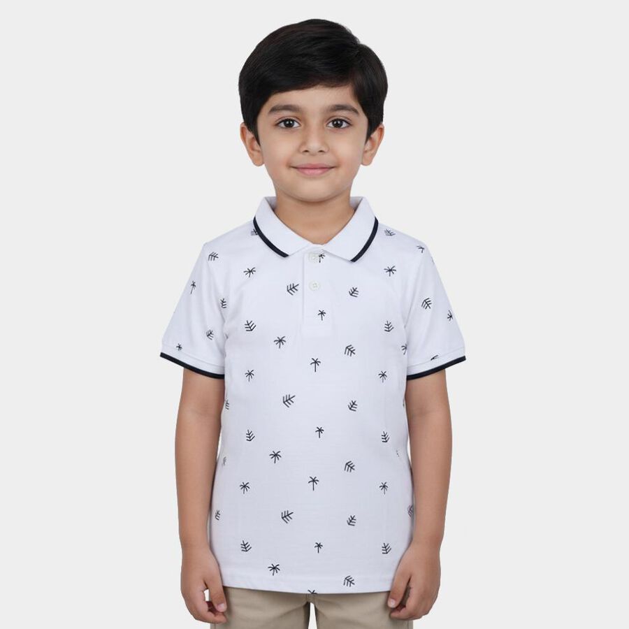 Boys White Cotton Polo Neck Polo Boys T-Shirt, सफ़ेद, large