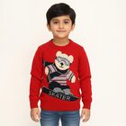 Boys Bright Cherry Red Crew Neck Casual Pullover, Red, small image number null