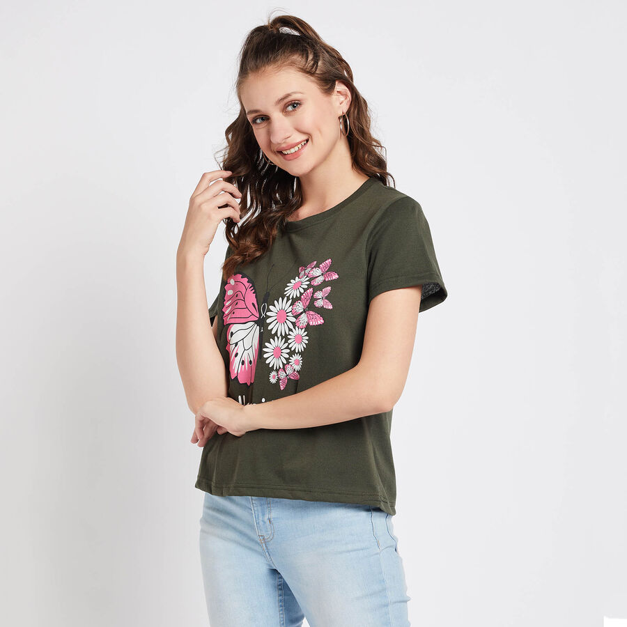 Round Neck T-Shirt, Olive, large image number null