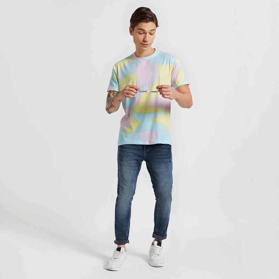 Printed Round Neck T-Shirt, Sky Blue, large image number null