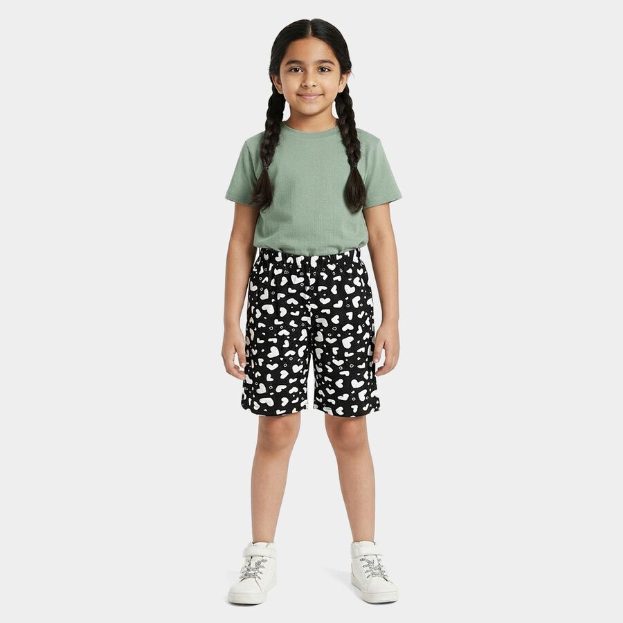 Girls' Black Regular Fit Casual Shorts, काला, large