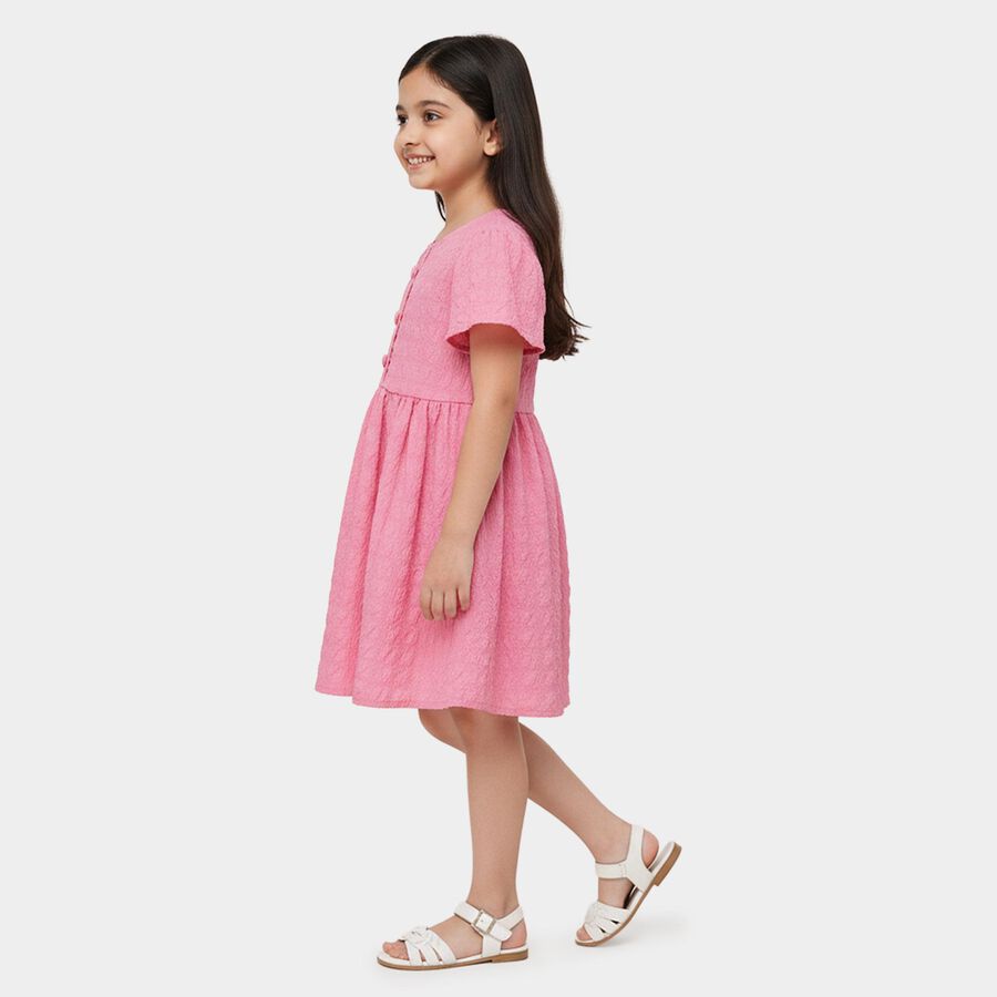 Girls' Pink Round Neck Sleeveless Fit and Flare Dress, Light Pink, large