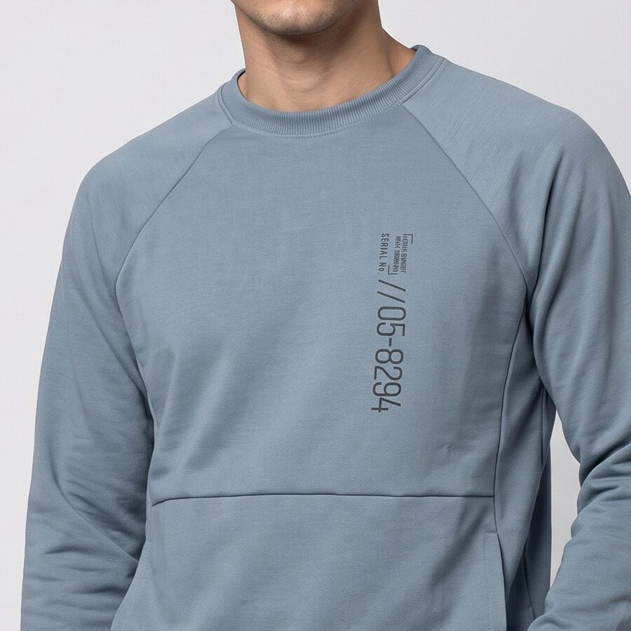 Men's Blue Crew Neck Pullover Sweatshirt, Mid Blue, large