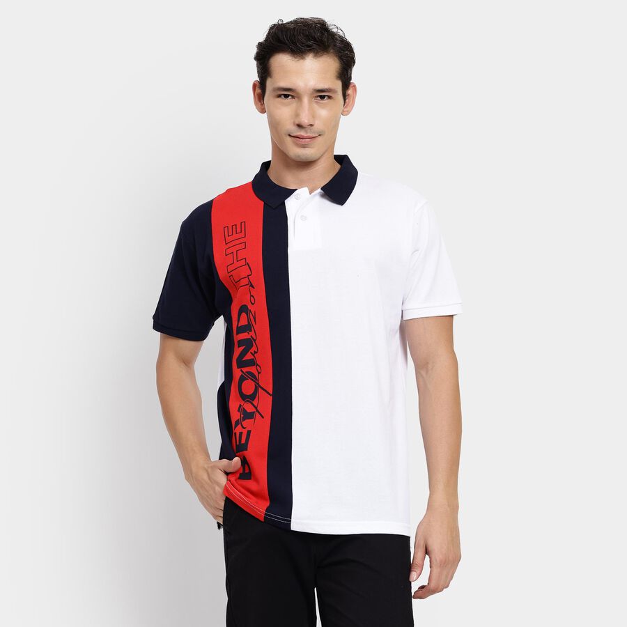 Men's Cotton Collared Half Sleeves T-Shirt, White, large image number null