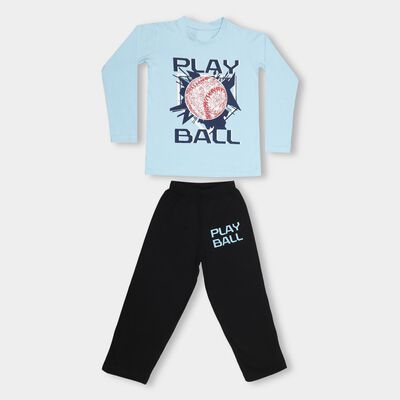 Boys' Light Blue Round Neck Graphic Baba Suit