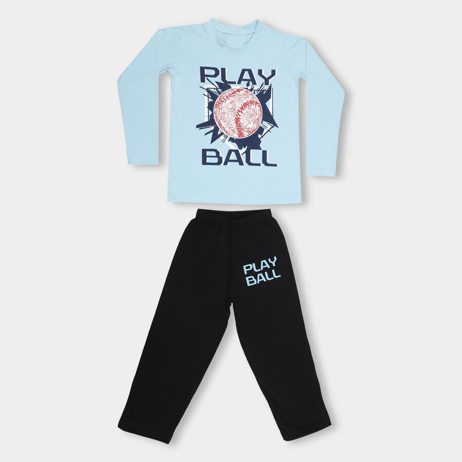 Boys' Light Blue Round Neck Graphic Baba Suit, हल्का नीला, large image number null