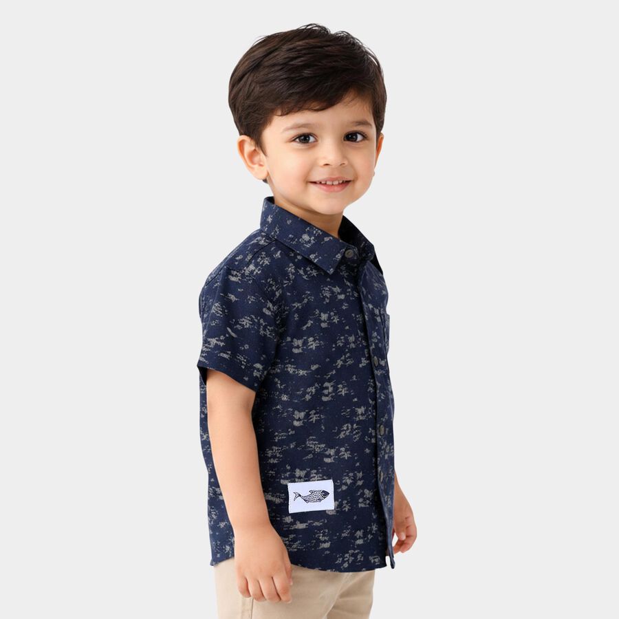 Boys Navy Blue Cotton Casual Shirt, Navy Blue, large