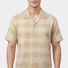 Men's Beige Cotton Spread Collar Classic Casual Shirt, गहरा पीला, small